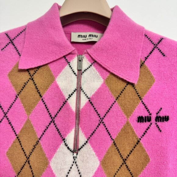 Miu Miu Argyle cashmere polo sweater - Picture 8 of 14